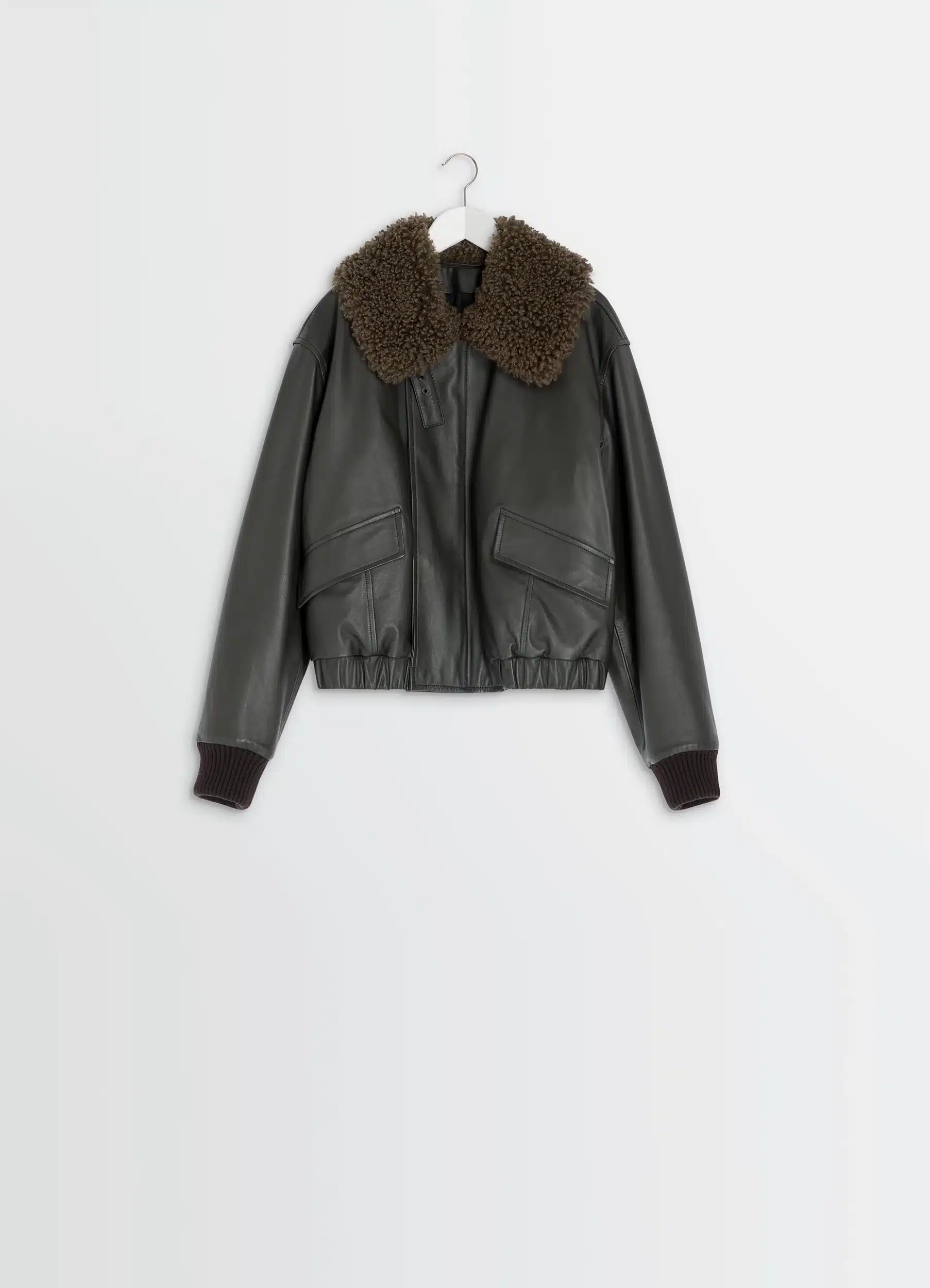 Blouson en Cuir à Col Shearling