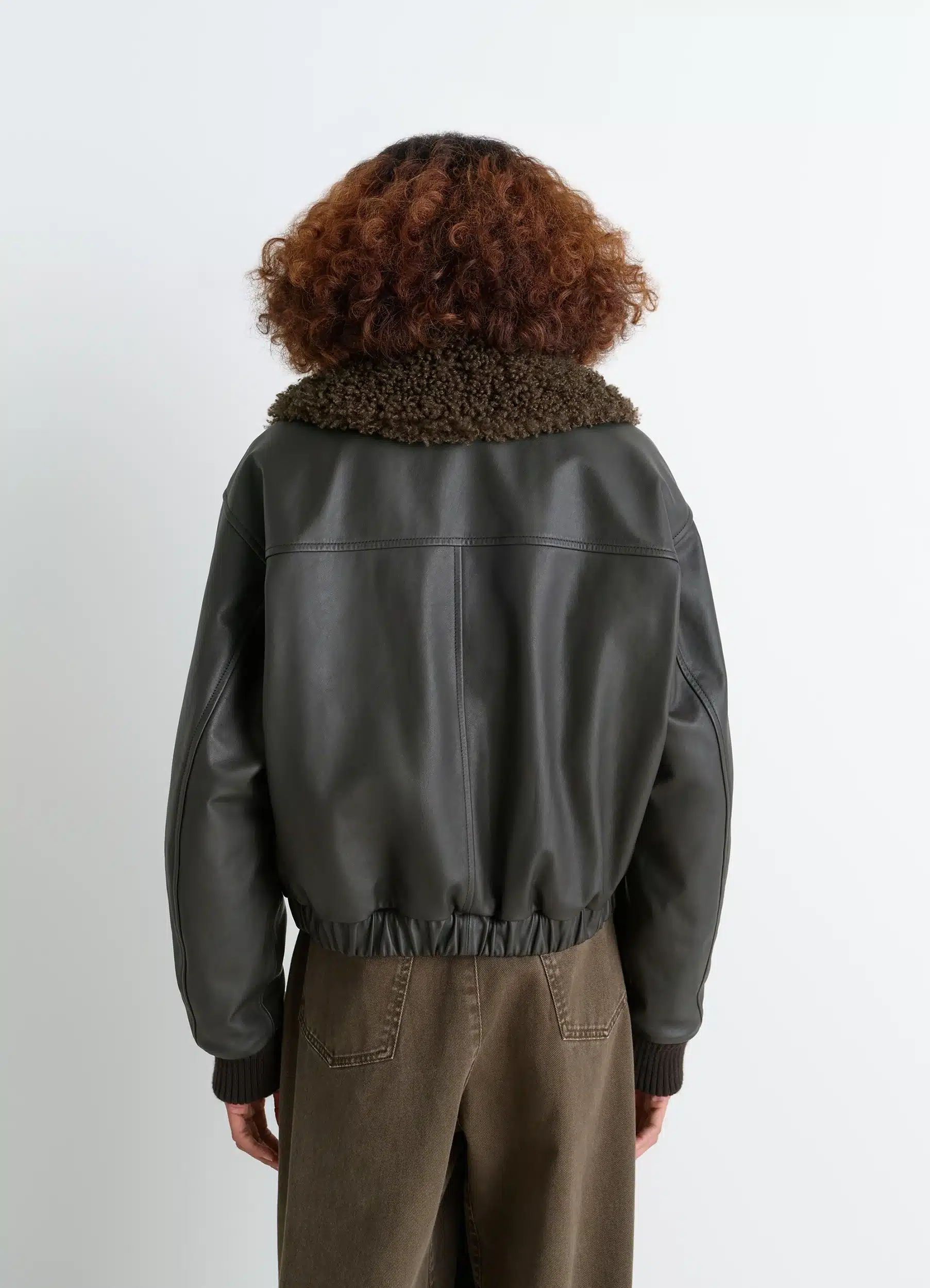 Blouson en Cuir à Col Shearling